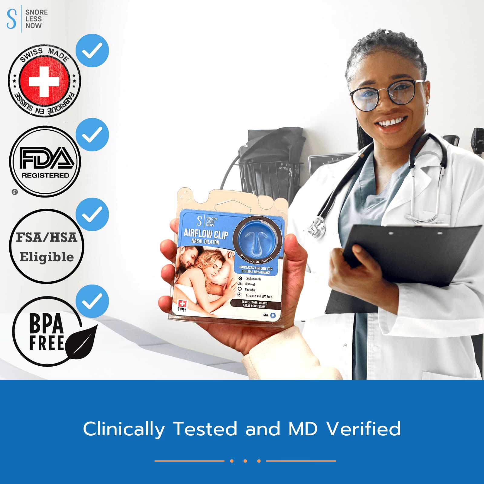 SnoreLessNow Nasal Dilator SMALL | Reduce Snoring | Swiss Made | FDA Registered 6