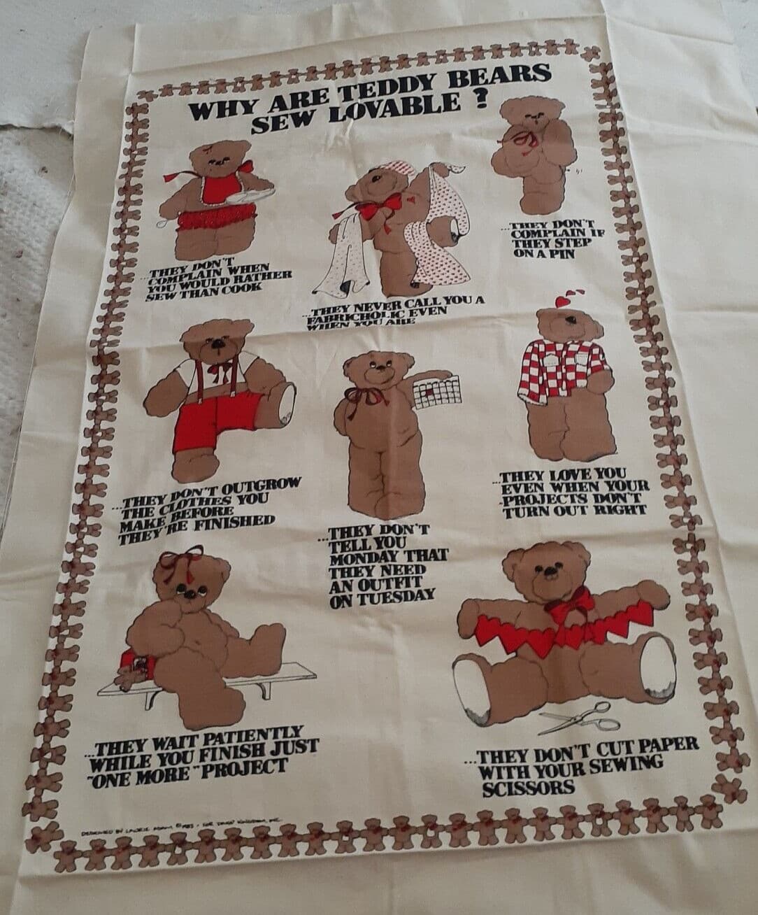 Daisy Kingdom 1983 Sewing Fabric Teddy Bear Panel Canvas Cotton Crafts 30 x 43"