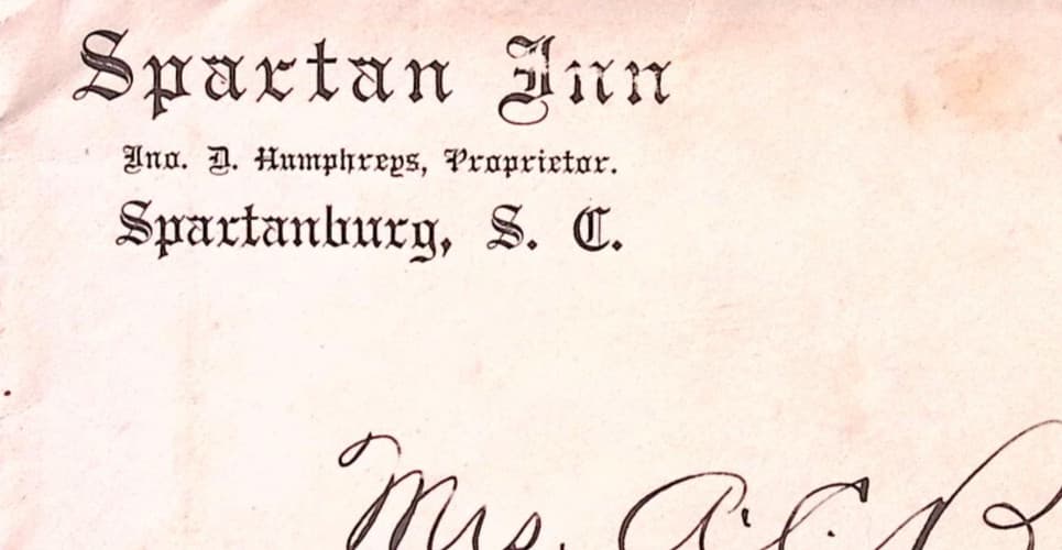 1904 Spartan Inn Spartanburg SC Hotel Advertising Cover