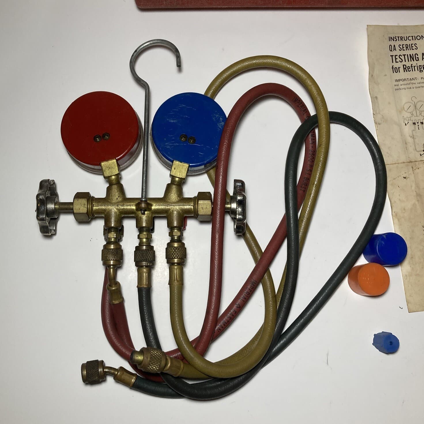 Unwield Refrigeration Manifold Gauges With Hoses  2 Valve Brass Set 6