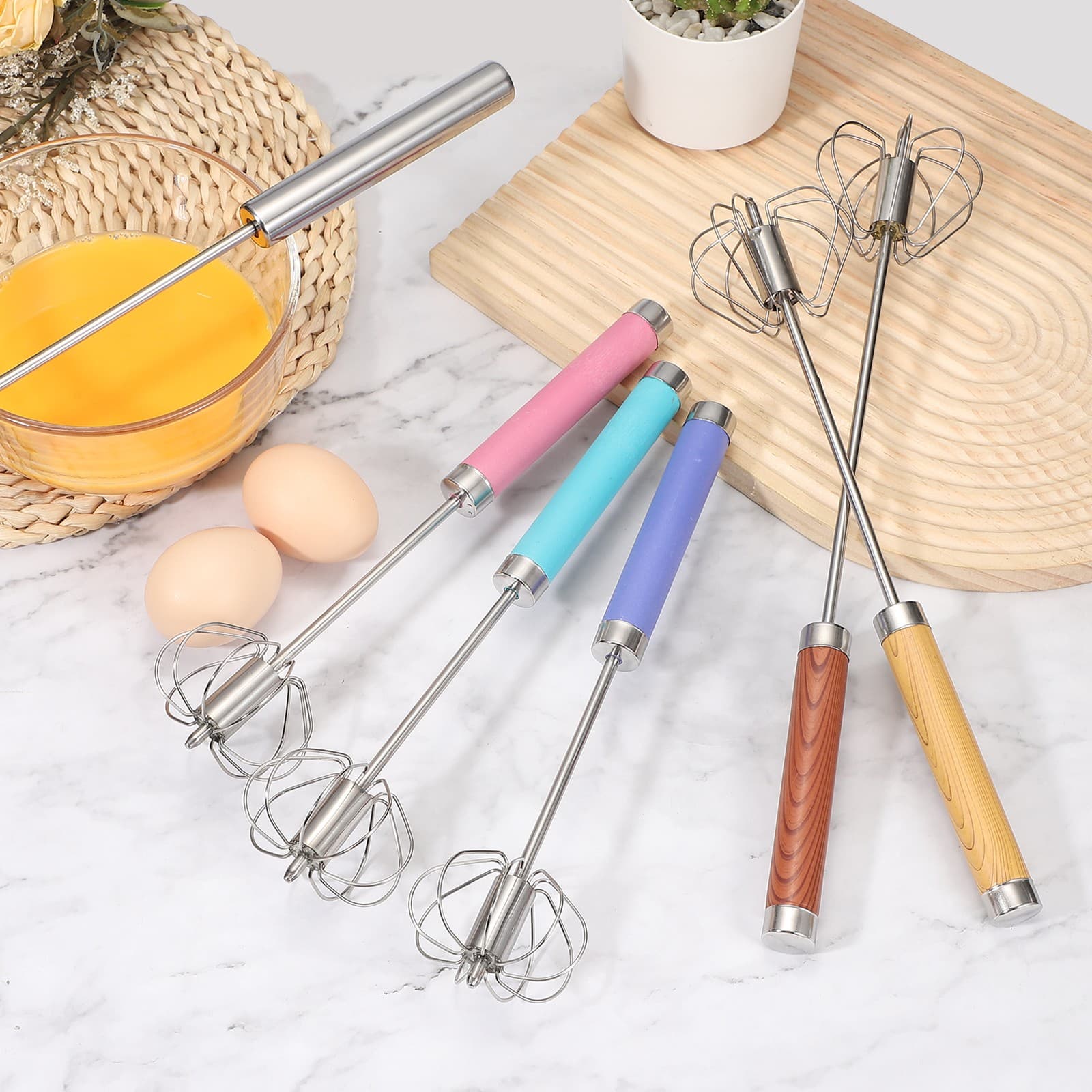 Stainless Steel Whisk, 11.6 Inch Semi-Automatic Whisking Tool, Silver 6