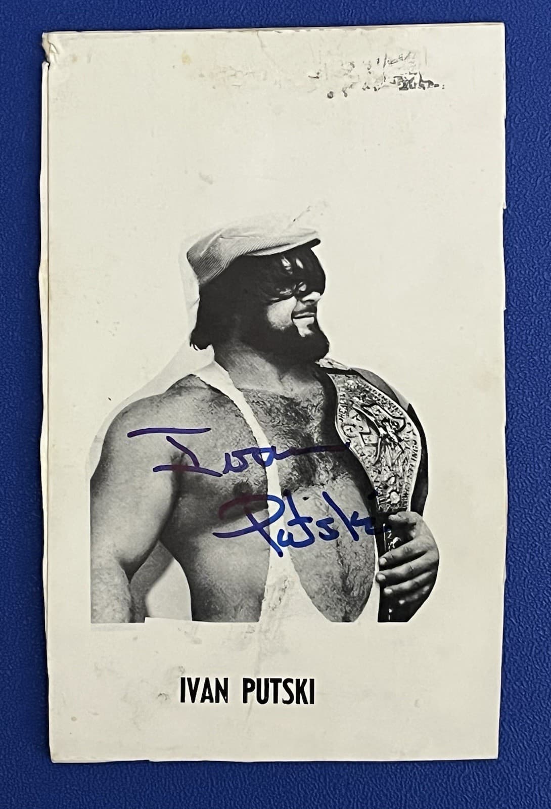 1970s Ivan Putski Signed Autographed Wrestling Card (Hand Cut Box) Polish Power
