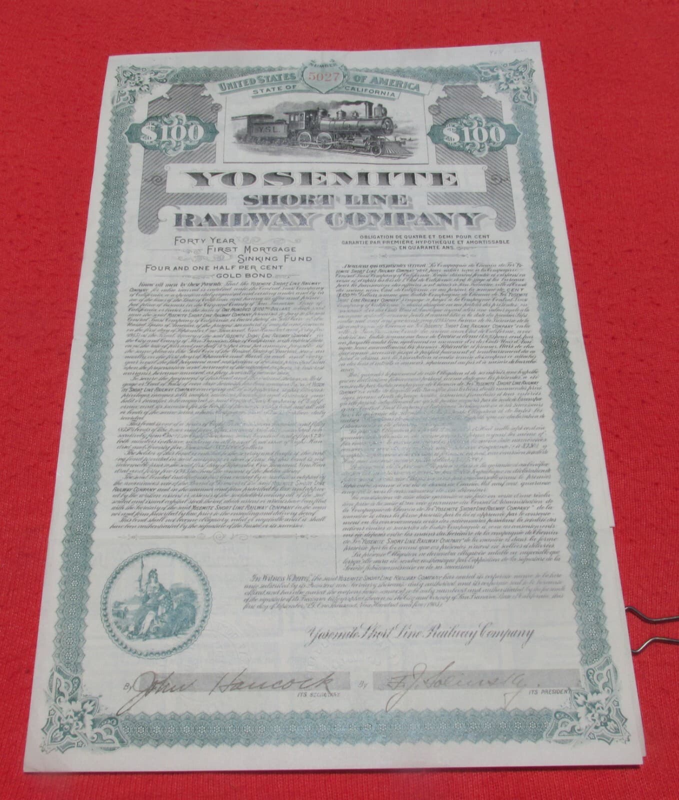 YOSEMITE SHORE LINE RAILWAY BOND LOT CO