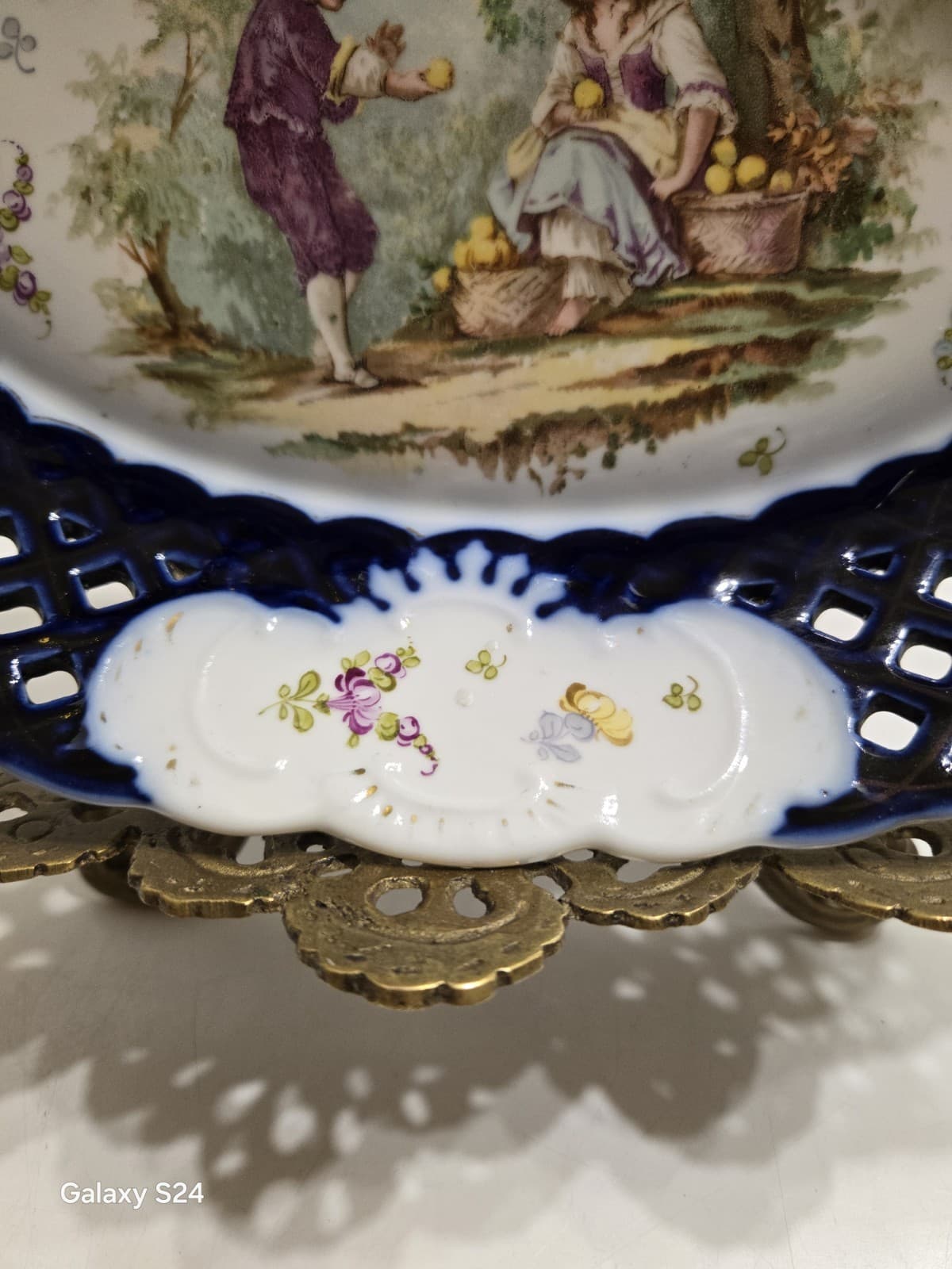 Antique MEISSEN DRESDEN Oval Porcelain Serving Bowl With Blue And Gold Latice... 6