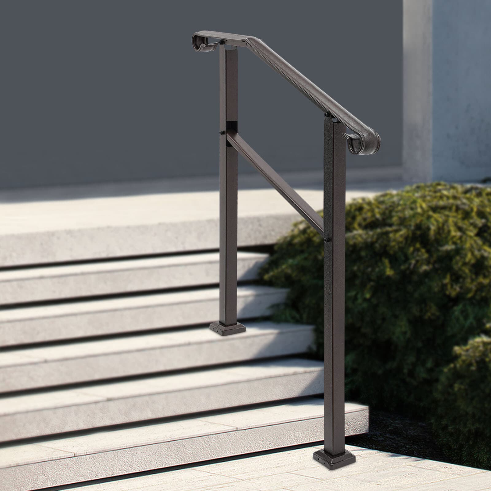 Handrail Stair Railing Staircase Handrail  3-Step for Indoor/Outdoor Dark Brown 4