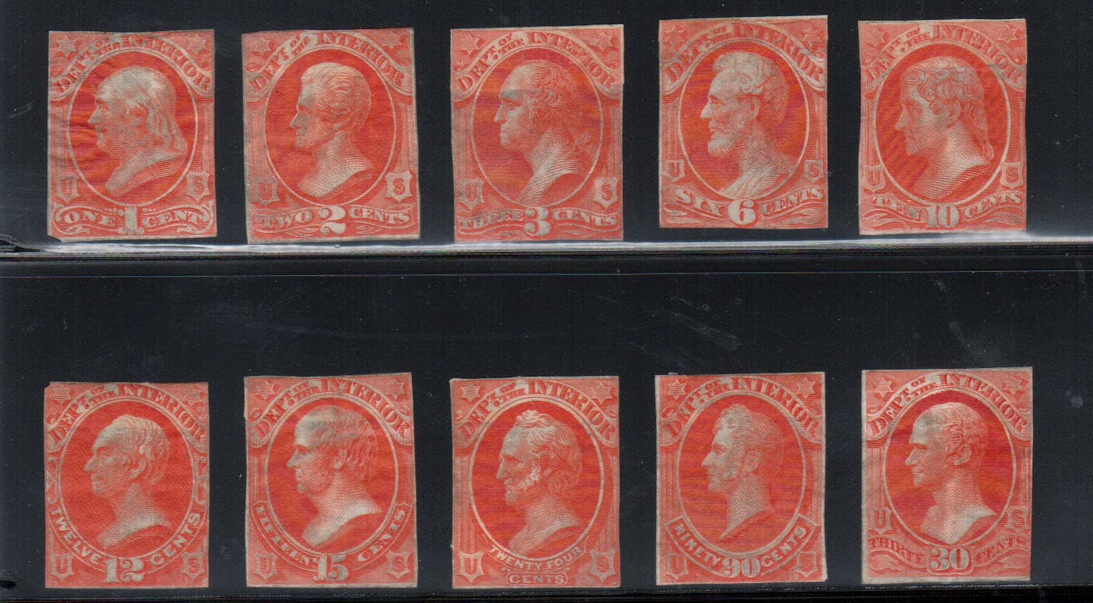 USA #O15P2 - #O24P2 Fine Small Die Proofs Without Gum Set Of Ten