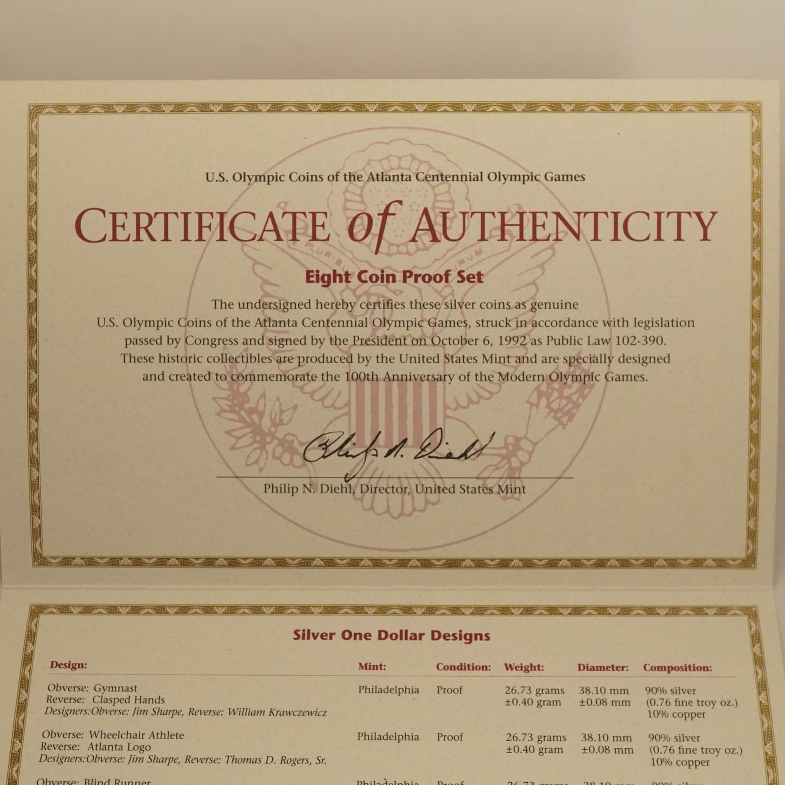 1996 U.S. Olympic Coins of Atlanta Centennial Games 8 Proof Coin Set w Bonus Set 4