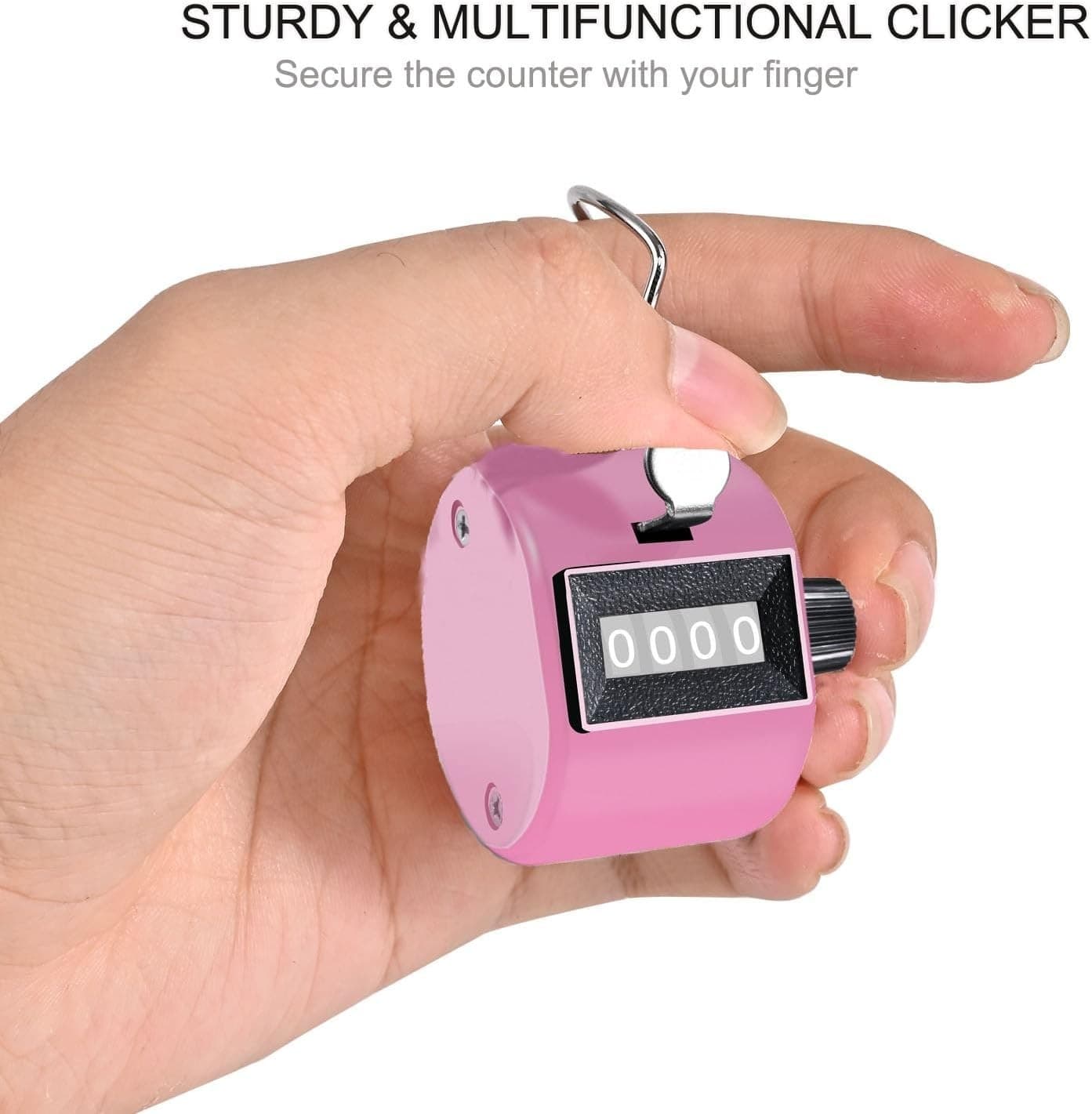 Clicker Counter Handheld Tally 4-Digit Number Counter, 2 Pink White  4
