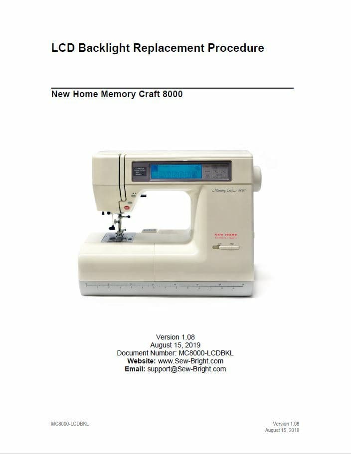 Janome (or New Home) Memory Craft 8000 Replacement Back Light Kit 2