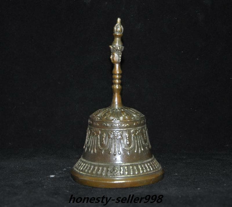 6'' Tibetan Buddhism temple bronze Tara statue exorcism Bell Chung chimes clock 5