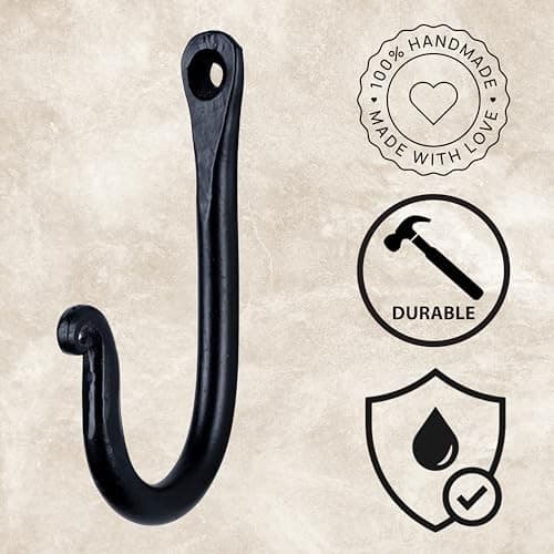 HB Handmade Decorative Hooks for Wall, Wrought Iron J Hook for Coat, Bags, 5 6