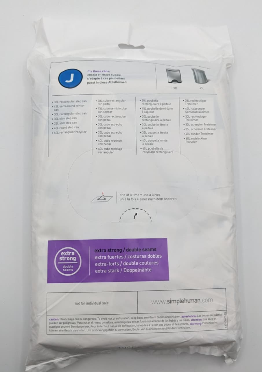 Simple Human Custom Fit Liners [J  30-45L 8-12 Gal ] 5 Pack x 20 Brand New 5