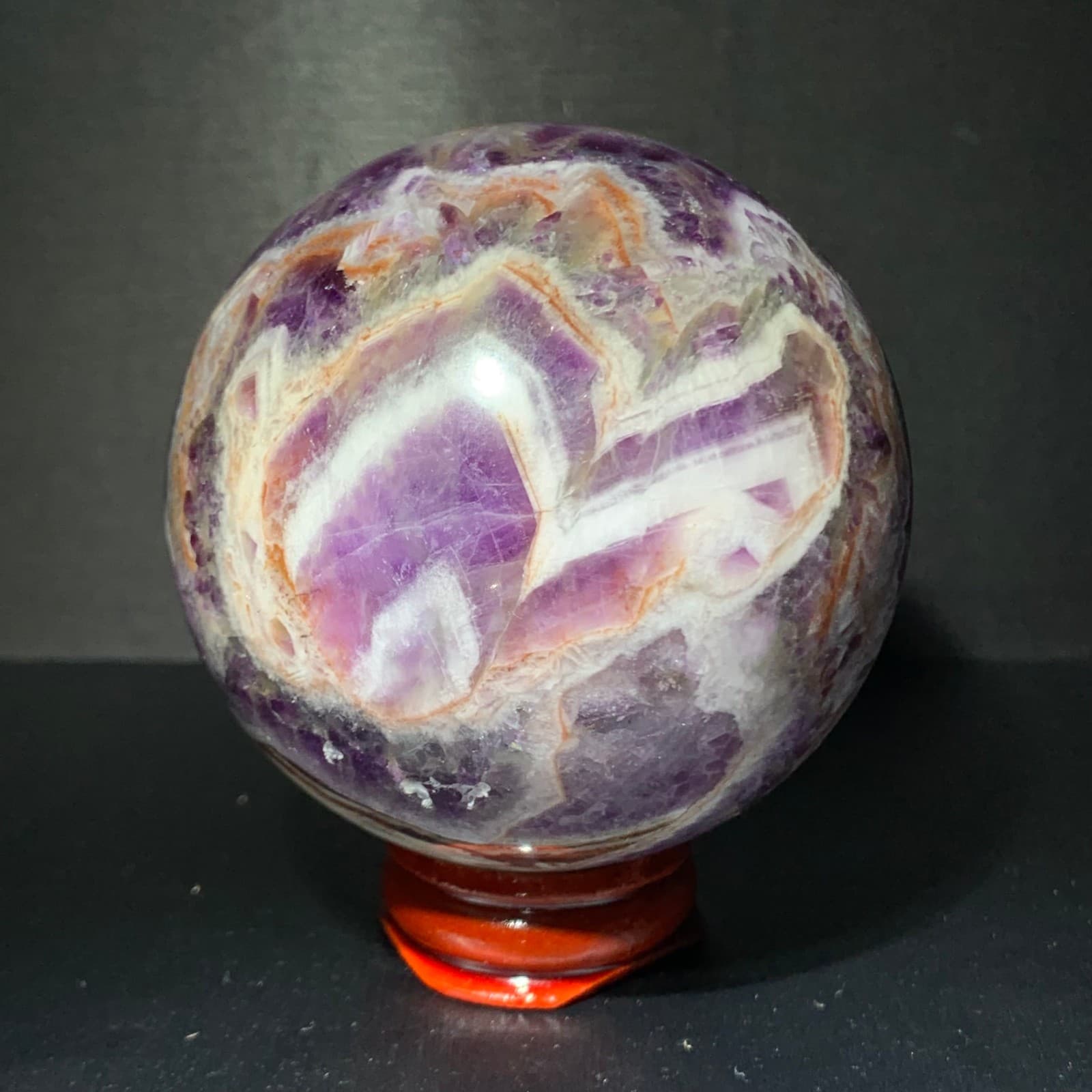 385G Rare High Quality Purple Dream Amethyst Quartz Crystal Sphere Healing Ball+ 2