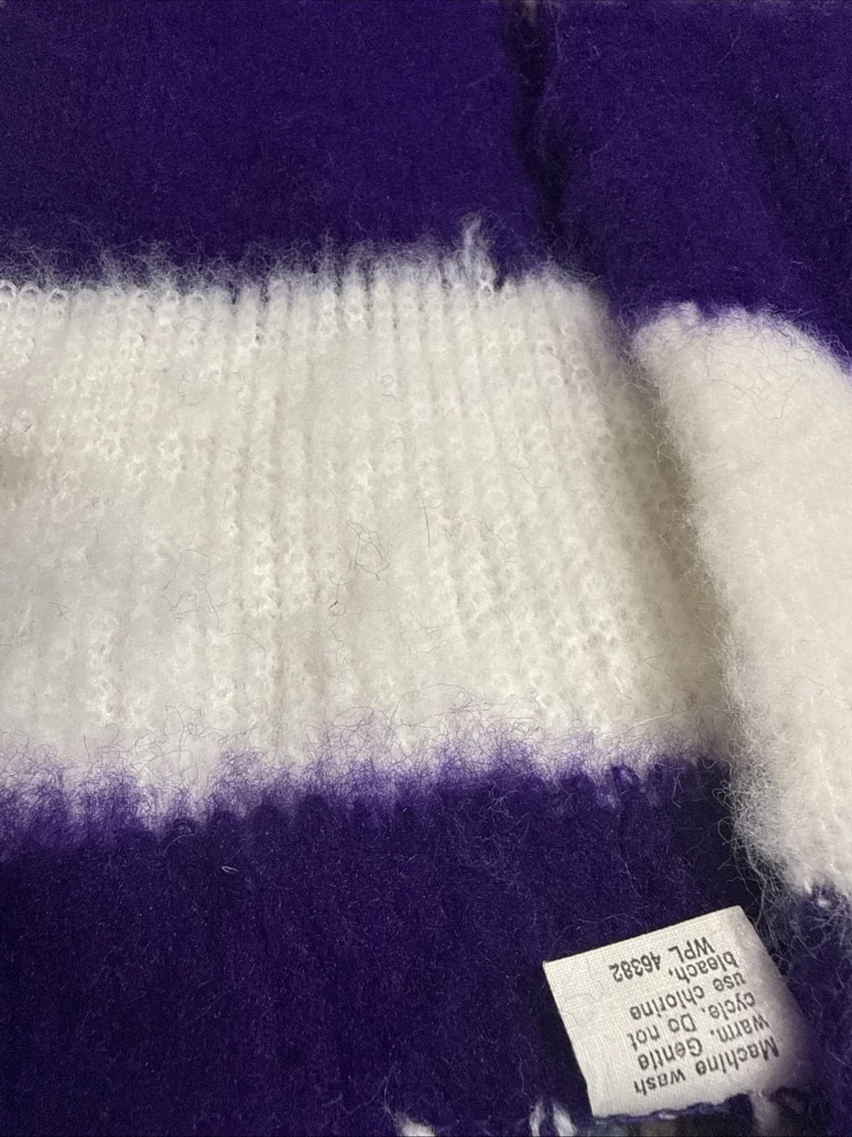 Vintage Sears Winter Scarf Beanie Set Purple White 62" L USA Tag Fringe Soft 6