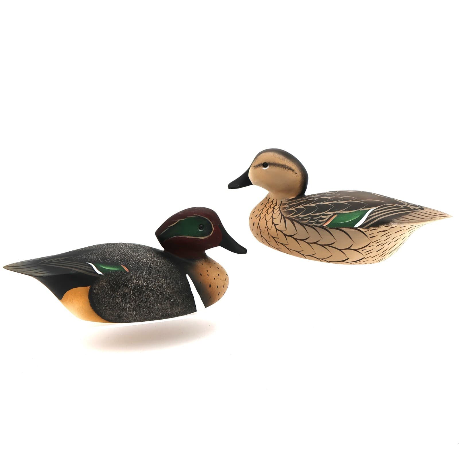 Pair Bill Schauber Miniature Green Wing Teal Duck Decoys Signed 1991 Ex-Cond