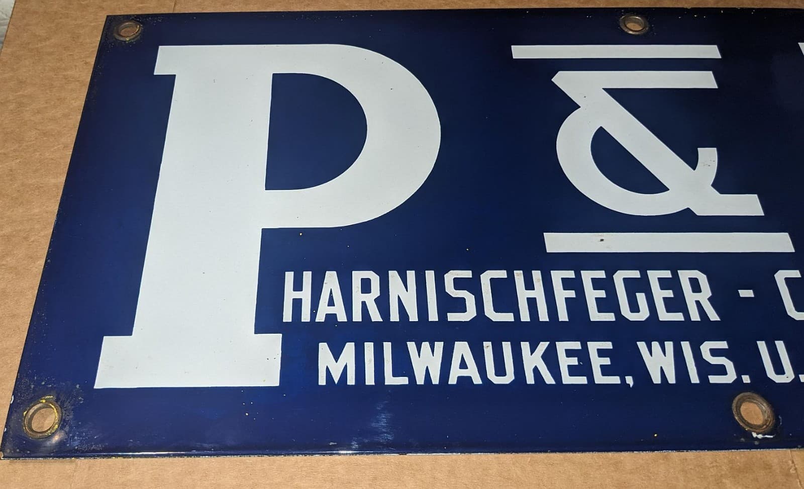 Vintage Large Pawling and Harnischfeger P&H Porcelain Sign Crane Industrial 2' 2