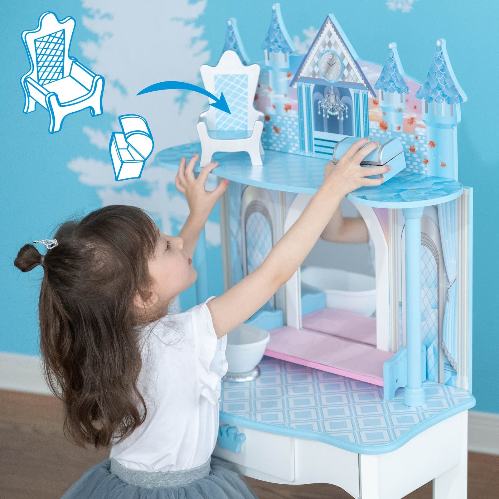 Fantasy Fields Dreamland Castle Kids Vanity Table & Stool, Blue 3