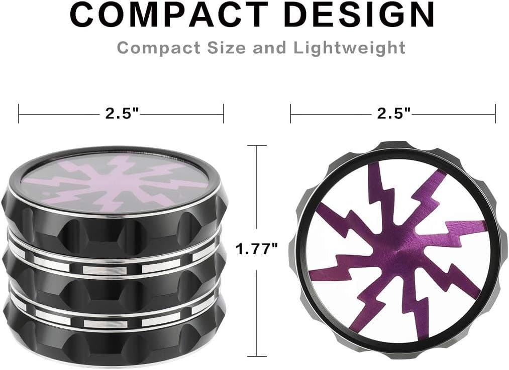 2.5" Aluminum Herb/Spice Grinder with Clear Top, Black and Purple  2