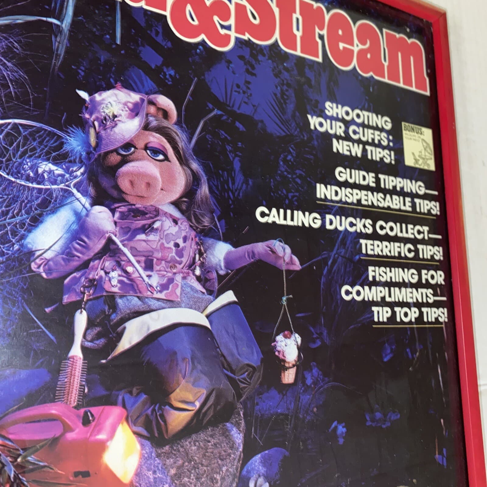 Vintage Framed Miss Piggy Faux Field & Stream Magazine Cover The Muppets Kermit 3