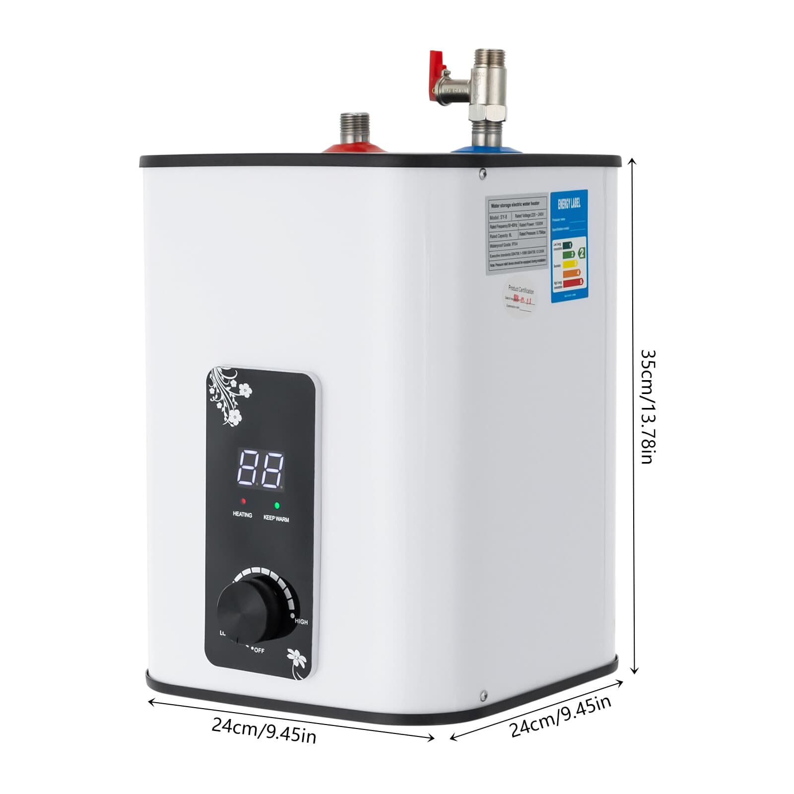 8L Electric Mini Tank Water Heater Rectangle Instant Hot Water Heater 1500W 2