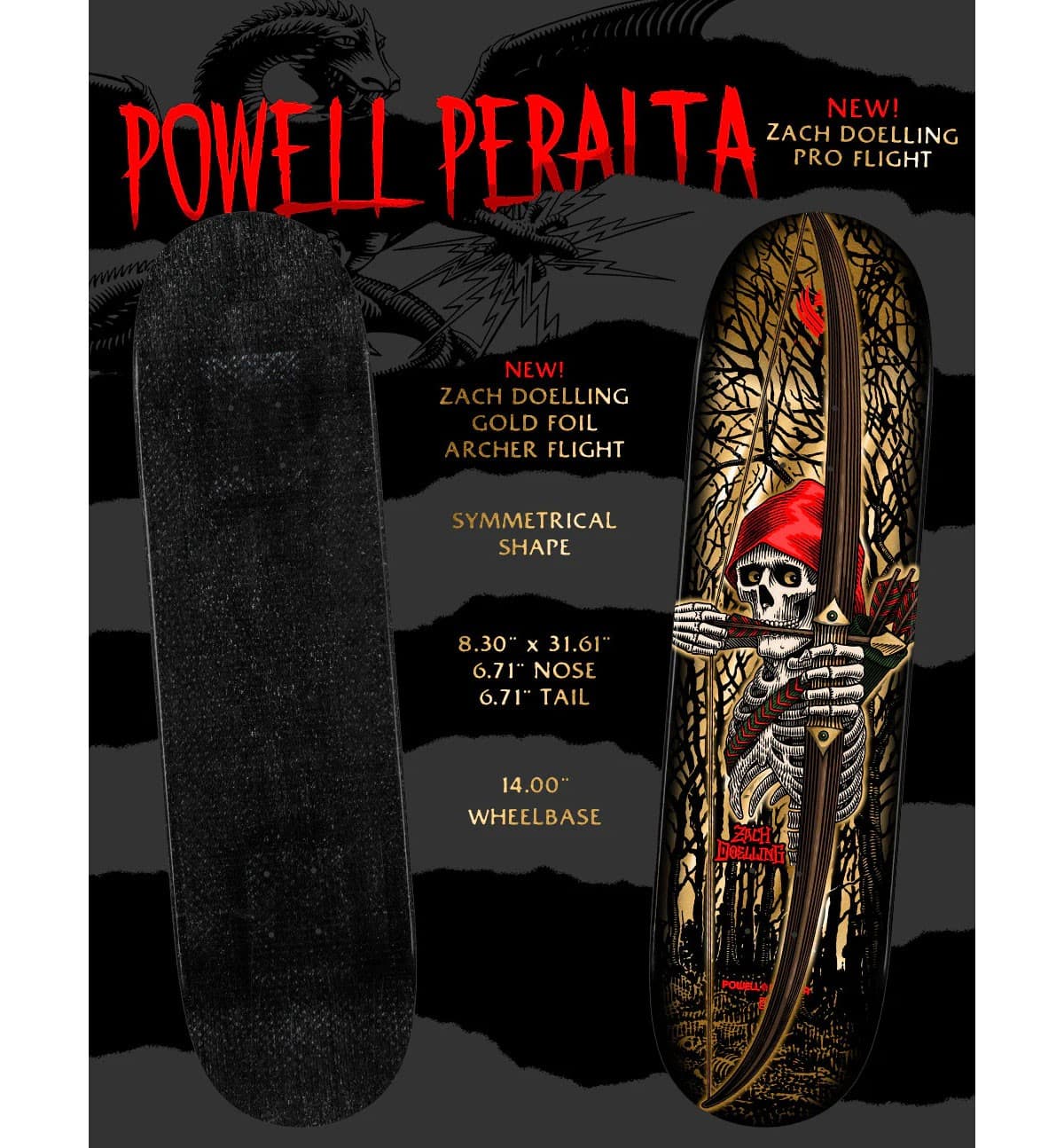 Powell Peralta Skateboard Deck Flight Zach Doelling Archer Twin Gold Foil 8.3"  3