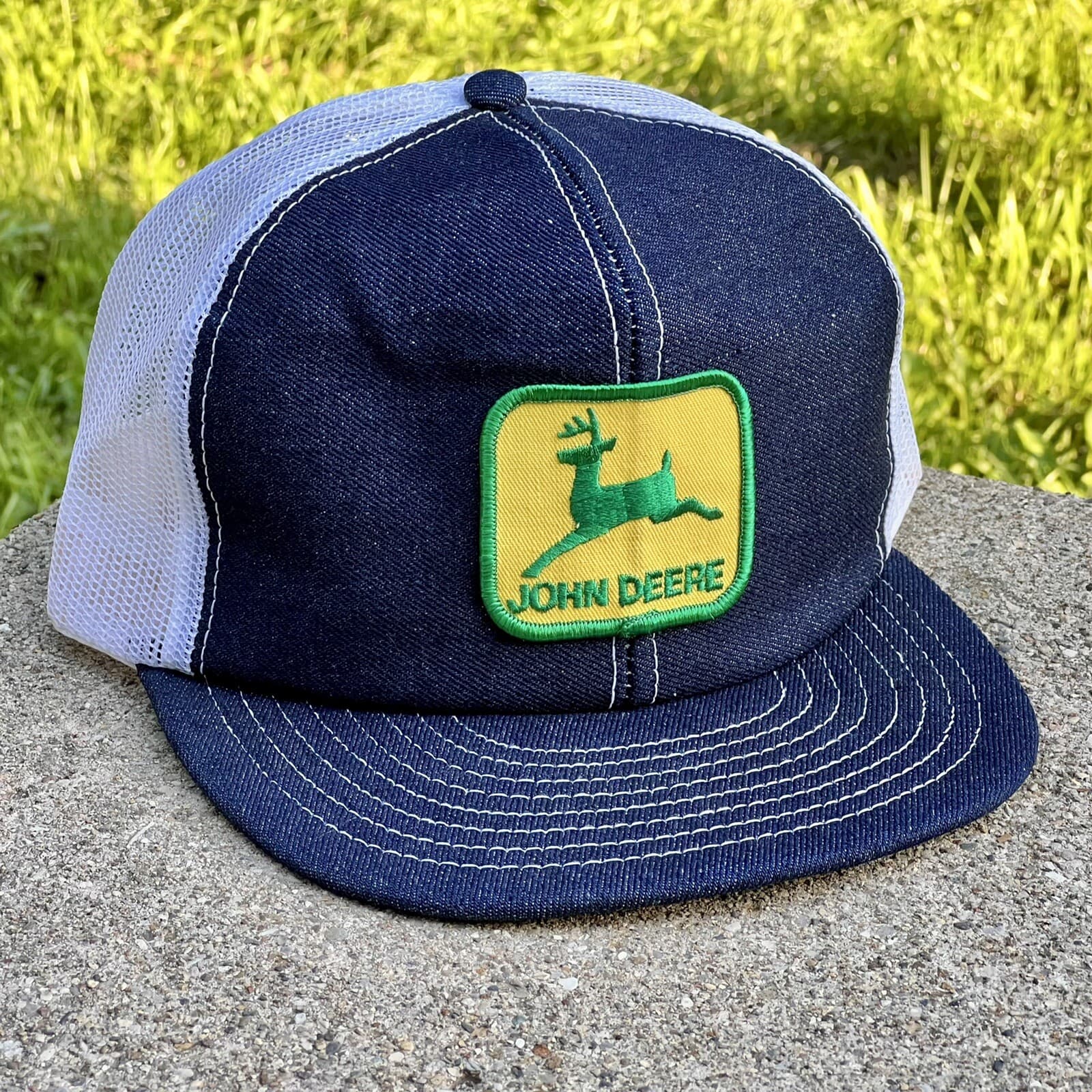 Rare Vintage John Deere Denim White Louisville Trucker Hat USA