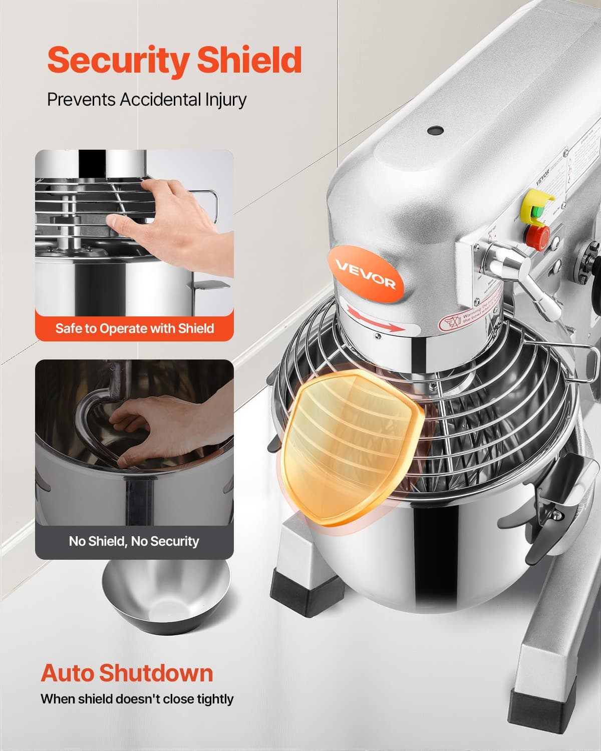 VEVOR 15QT Commercial Dough Food Mixer Machine Electric Stand w/Hooks 3-Speed 6