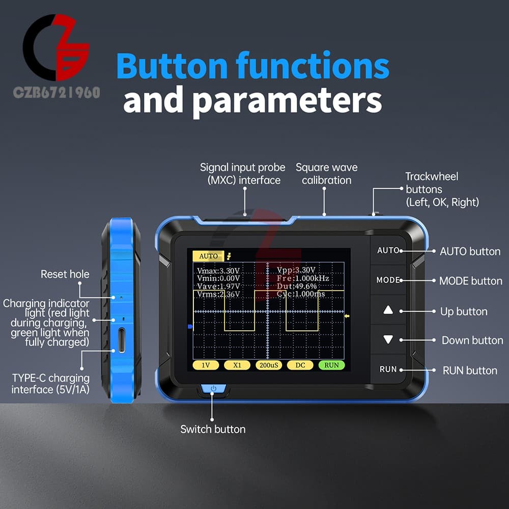 FNIRSI DSO152 Handheld Mini Oscilloscope Type-C Portable Digital Oscilloscope US 4