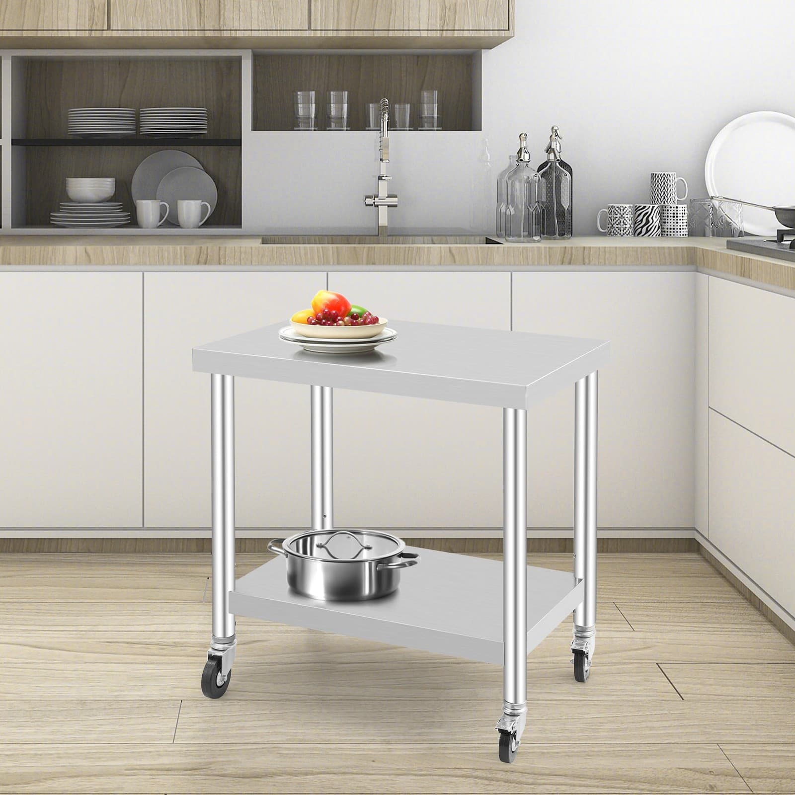 36"x24"x37" Stainless Steel Commercial Kitchen Work Food Prep Table w/ Casters 2