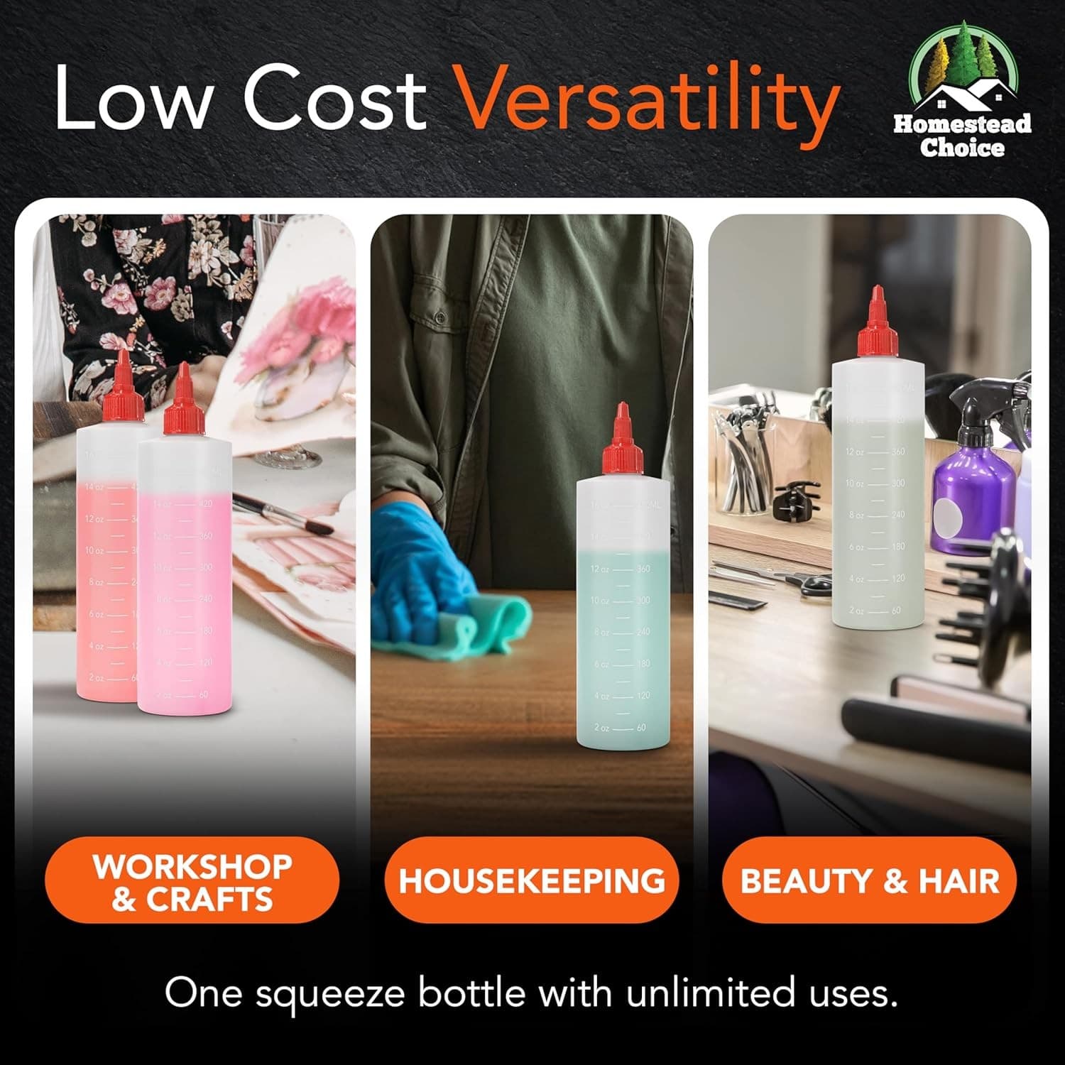 6-pack 16oz BPA-free squeeze bottles for sauces, liquids, dressings & crafts 6