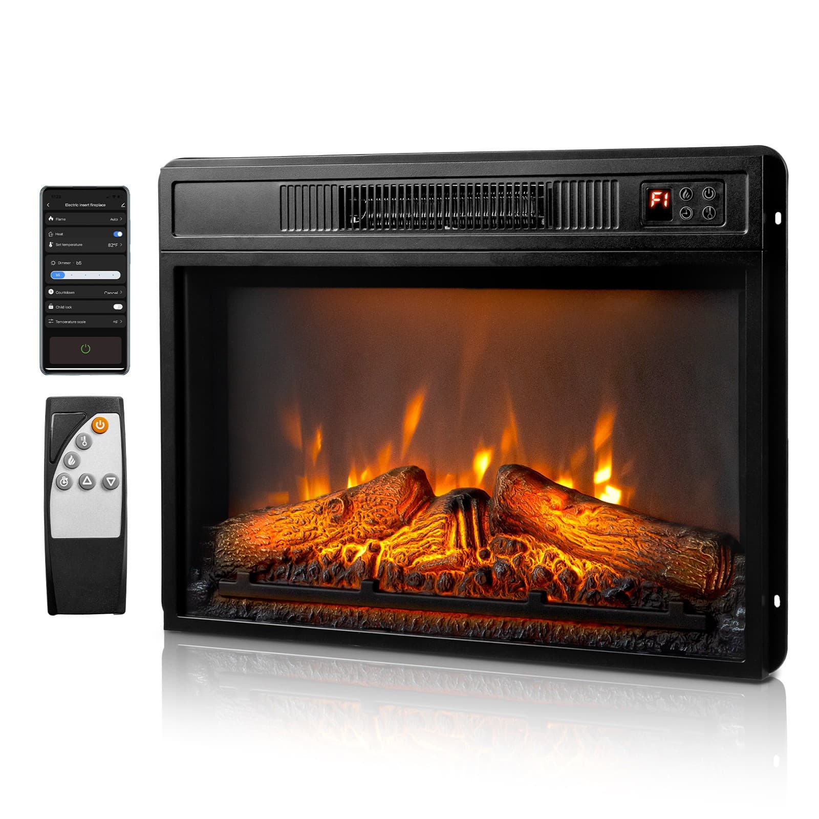 23" Embedded Electric Fireplace Insert Heater 6 Colors Realistic Flame Remote 3