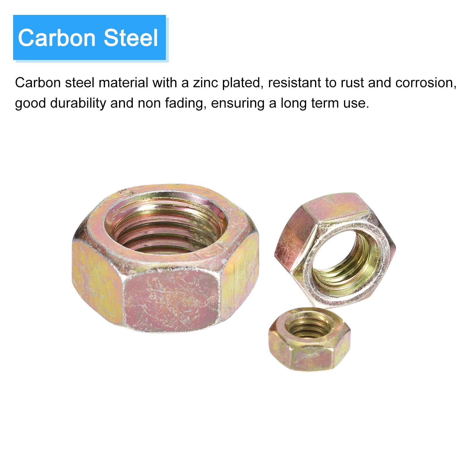 Hex Nuts (M16x2mm) 10Pcs Carbon Steel Metric Coarse Thread Zinc Plated 3