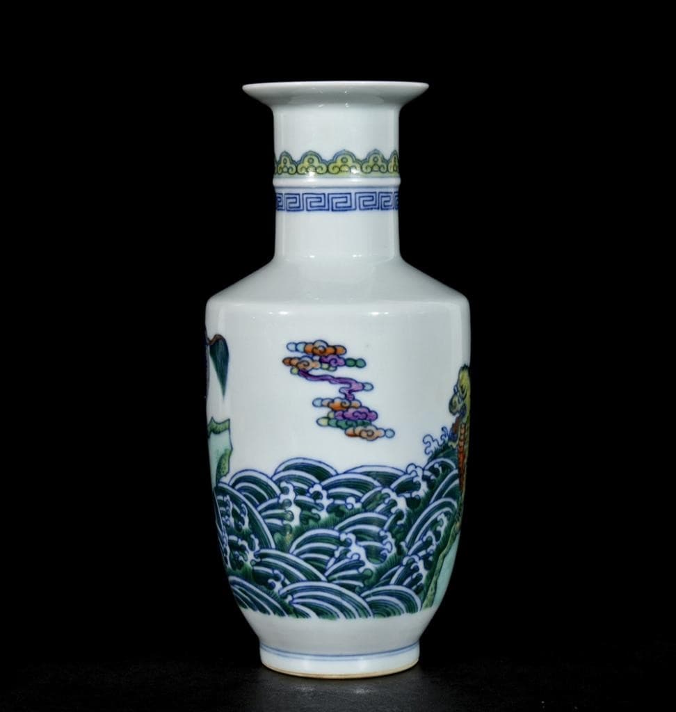 Pair Yongzheng Signed Old Chinese Doucai Vase W/kylin U1339 3