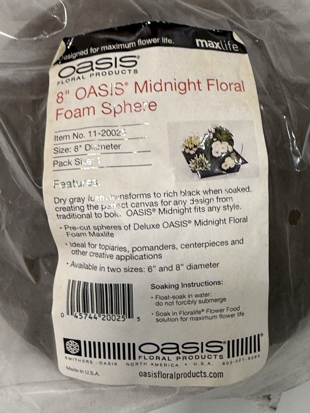 OASIS® Midnight Floral Foam Sphere – 8” Diameter (Pack of 1) 2