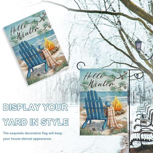 Hello Beach Blue Chair Decorative Garden Flag, Christmas 12" x 18" Winter 4