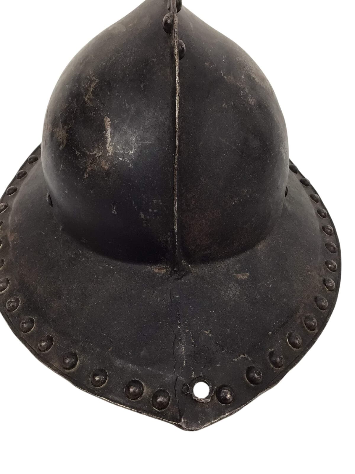 17th-Century English Civil War Pikeman's Helmet with Original Black Paint 2