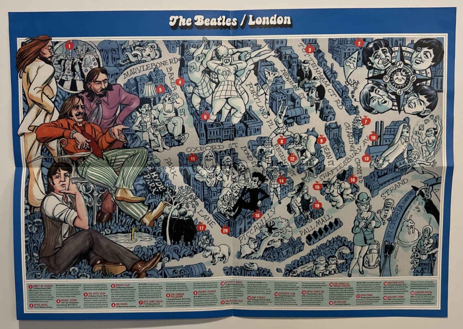 The Beatles Liverpool London Red Blue Map Poster Two-Sided Mojo Magazine 2019 2