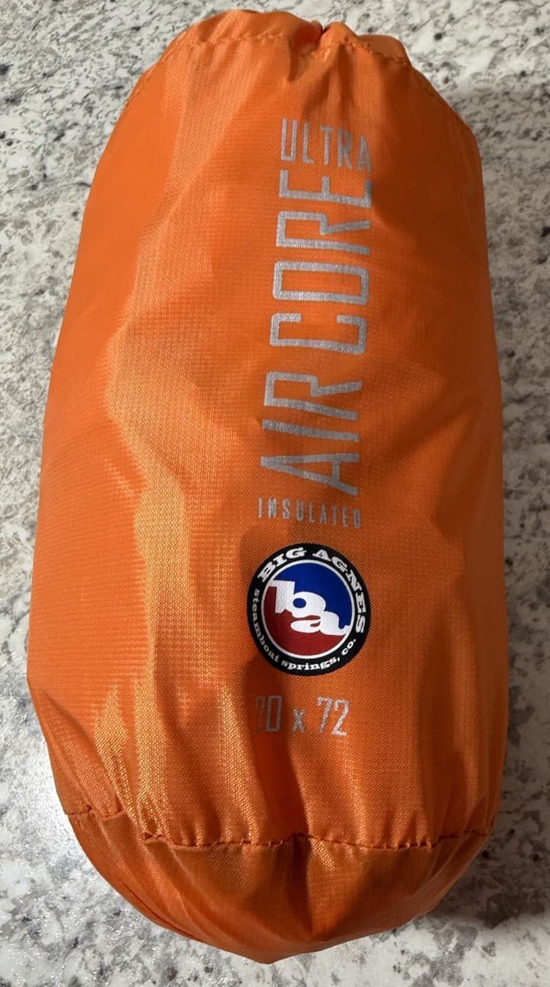 Big Agnes Insulated Air Core Ultra Sleeping Pad  20" x 72" Orange NWOT Camping 3