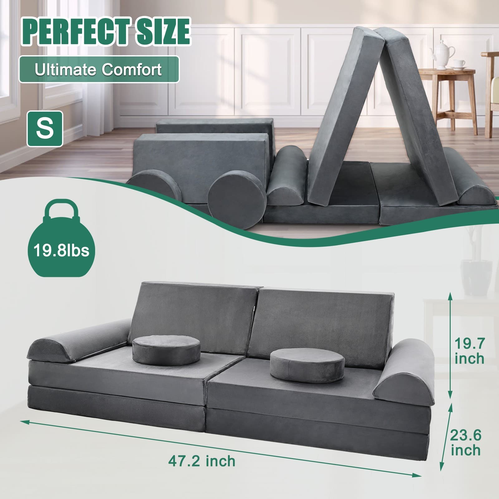 Kids Play Couch 10 pcs Modular Kids Play Couch High-density Foam Fold Out 4