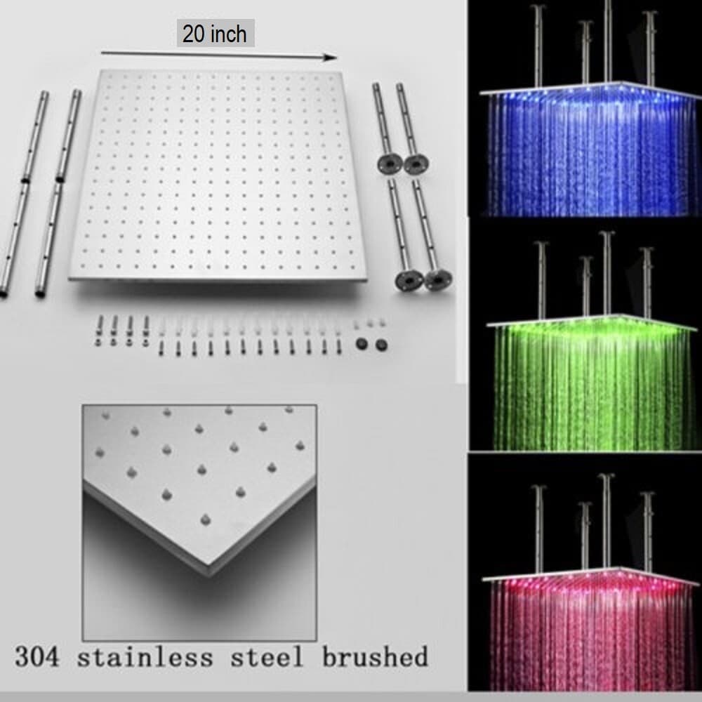 Luxury Bathroom Shower Set LED 20"Rain Shower Head Set Body Massage Spray Jets 2