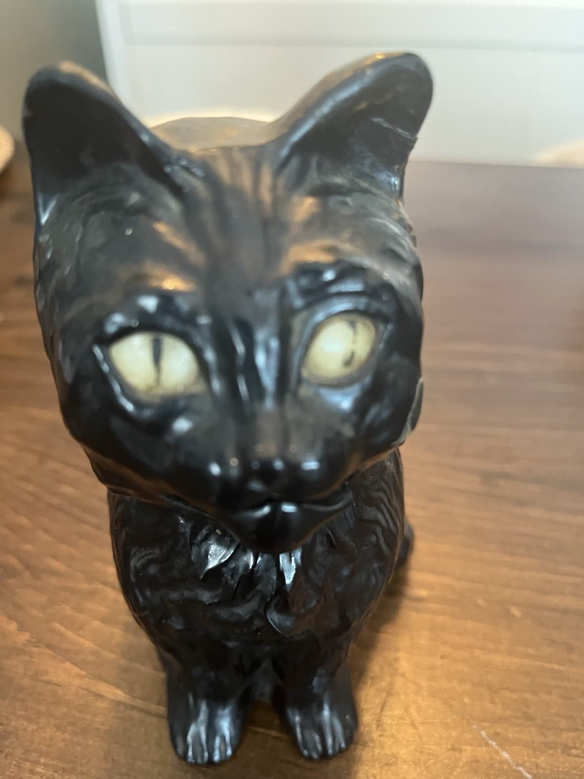 Vintage Halloween 50's Hard Plastic Sitting Black Cat Coin Bank  w/ Stopper! 4