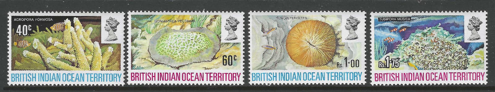 British Indian Ocean Terr BIOT # 44 - 47 Corals MNH PO Fresh! ('25 SCV $18)