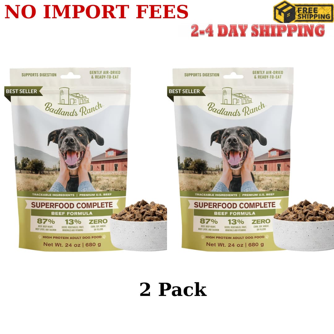 2 Pack Badlands Ranch Superfood Complete Beef Adult Dog Food, 24oz each bag