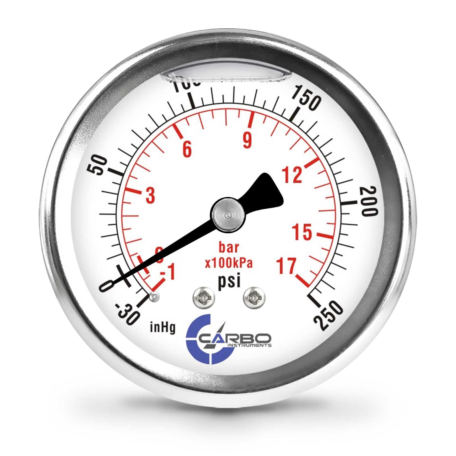 2.5" LIQUID FILLED COMPOUND VACUUM GAUGE +30 Hg/+250 PSI STAINLESS CASE BACK MNT