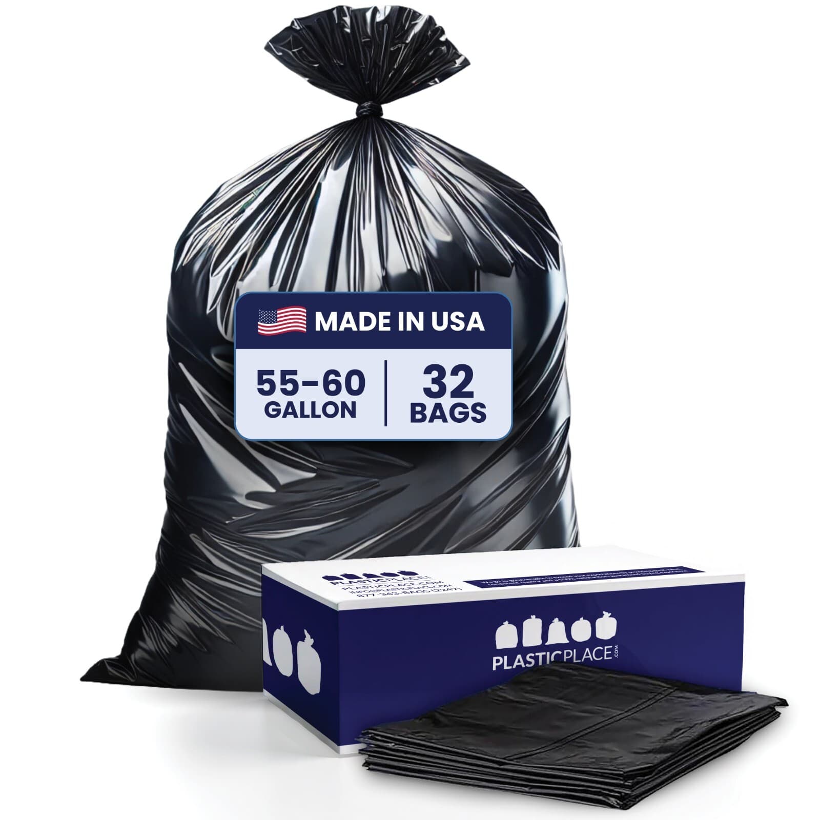 Plasticplace 55-60 Gallon Contractor Bags - Black, case of 32 bags