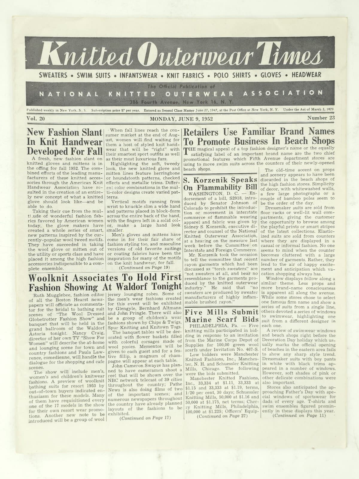 1952 National Knitted Outerwear Times Assn Vintage Knitting Magazine Cashmere 2