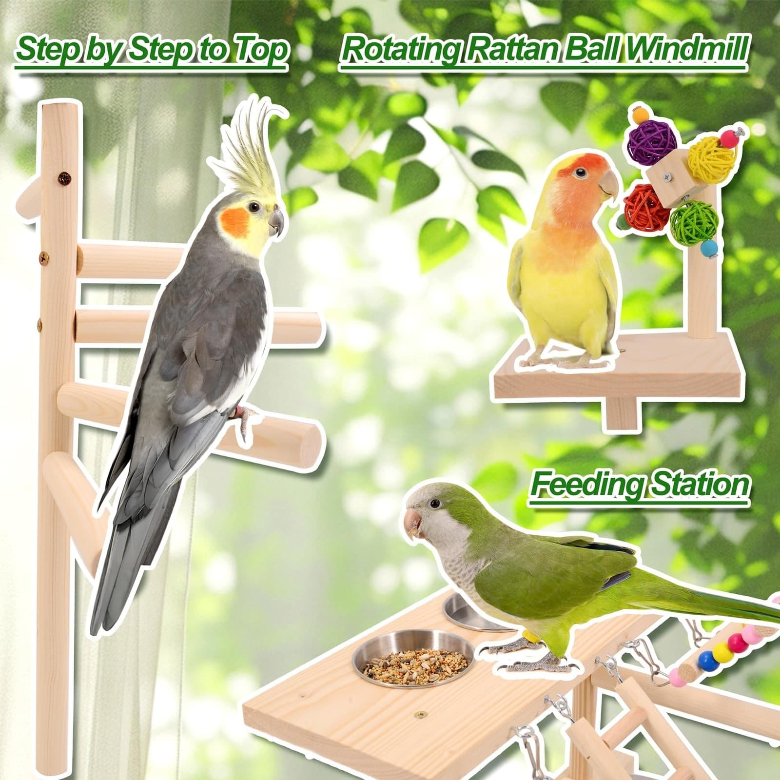 Wooden Bird Parrots Playground, Bird Perch Stand, with Bird Ladder Chewing To... 3