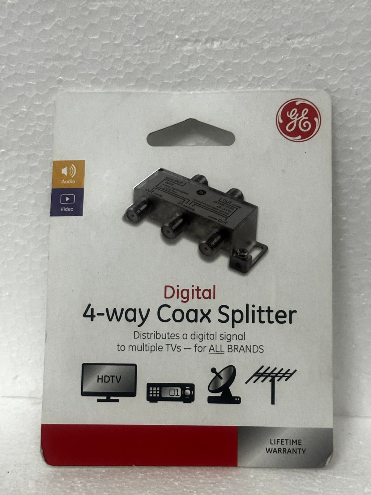 GE 4 Way Digital Coax Splitter, 2500MHz ‑ Nickel 2