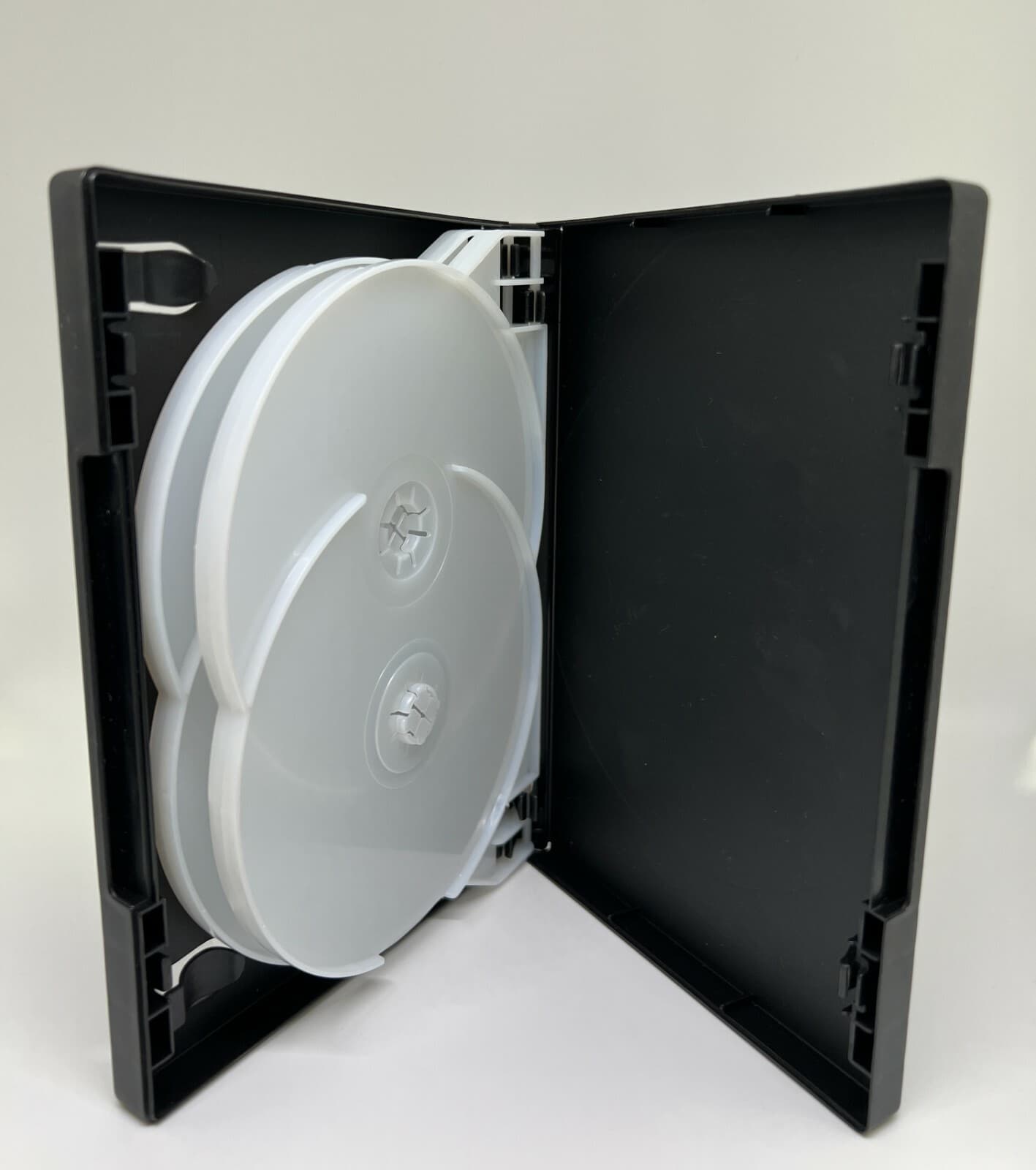 2 Black 22mm Quad (4) Disc DVD Case w/Sleeve & Clips White Trays, PSD70C-22MM 4