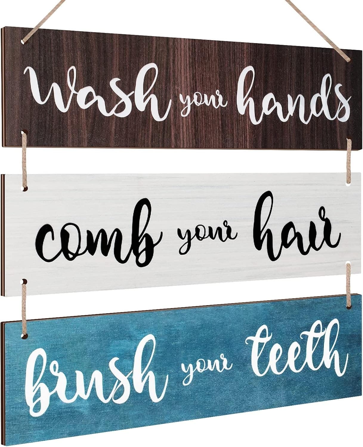 Bathroom Wall Art Rustic Wood Sign Funny Bath Rules Decor Brown White